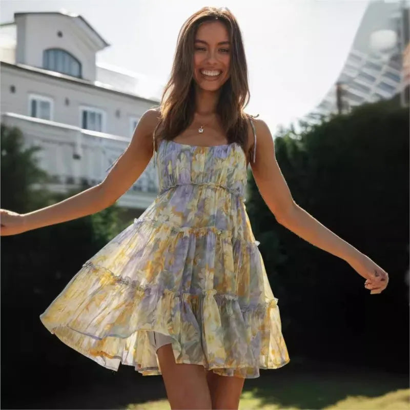 Vintage Floral Print Spaghetti Strap Midi Dress | Wovetsa
