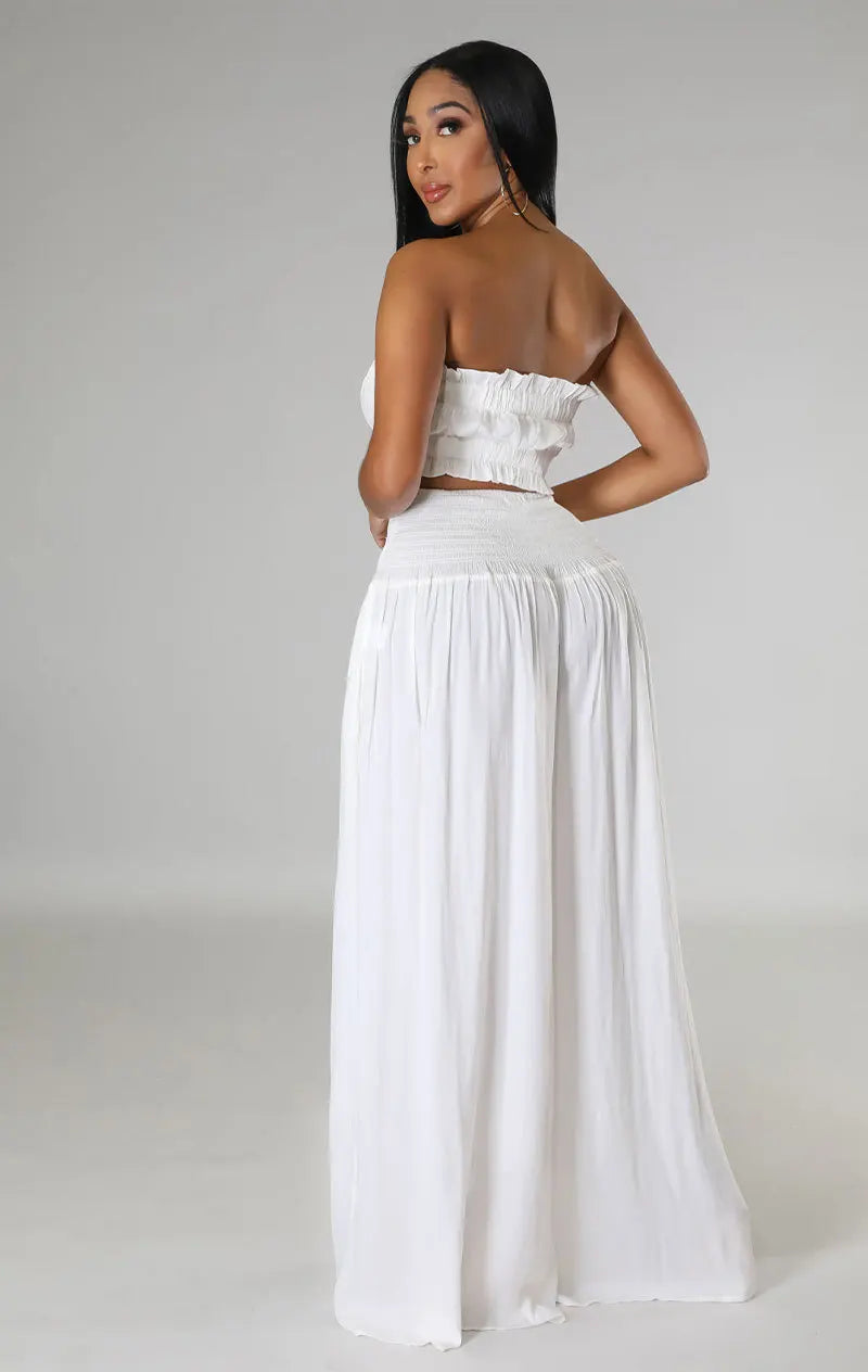Women's Two Piece Pants Set Summer Casual Matching Outfit Sleeveless Top High Waist Wide Leg Pants