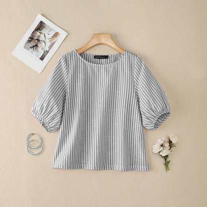 Striped Lantern Sleeve Blouse | Wovetsa
