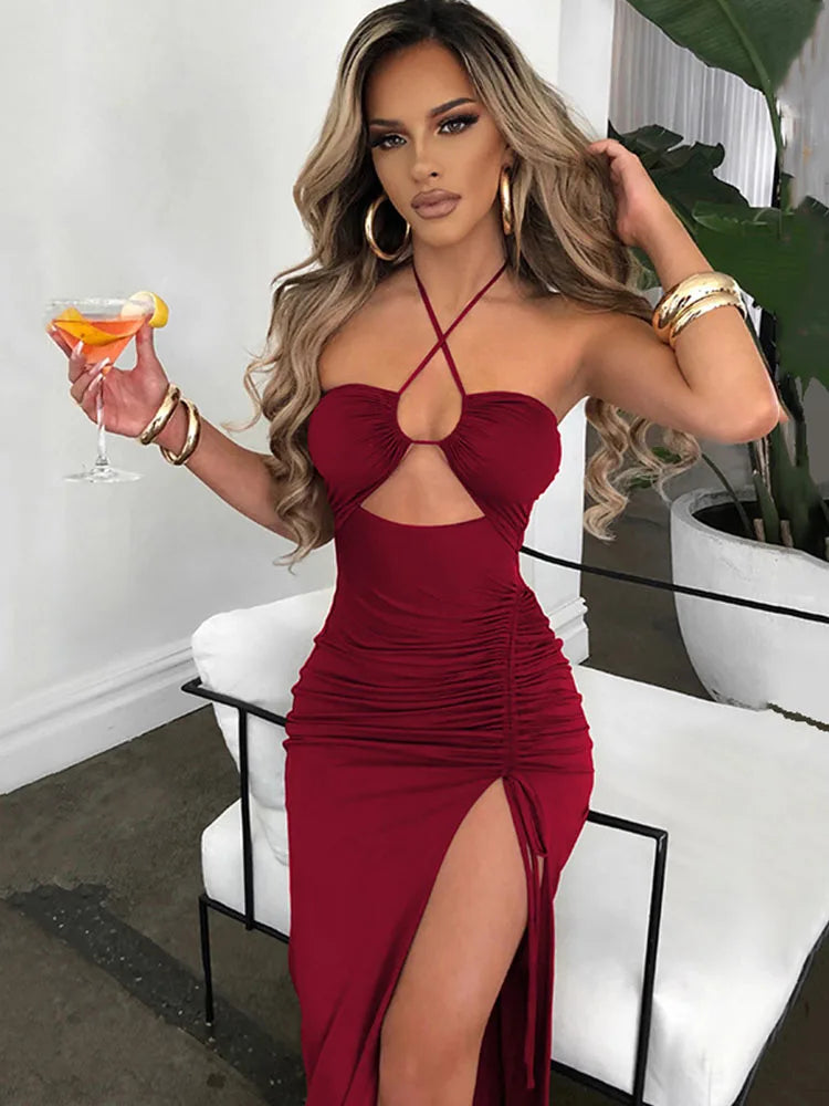 Hollow Out V-Neck Bodycon Midi Dress | Wovetsa