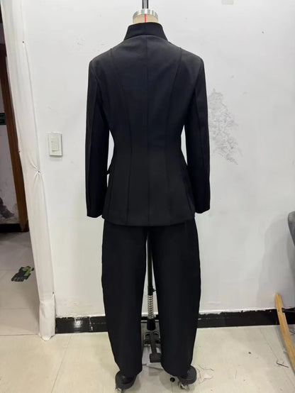 High Collar Slim Blazer & Wide Leg Trouser Set | Wovetsa