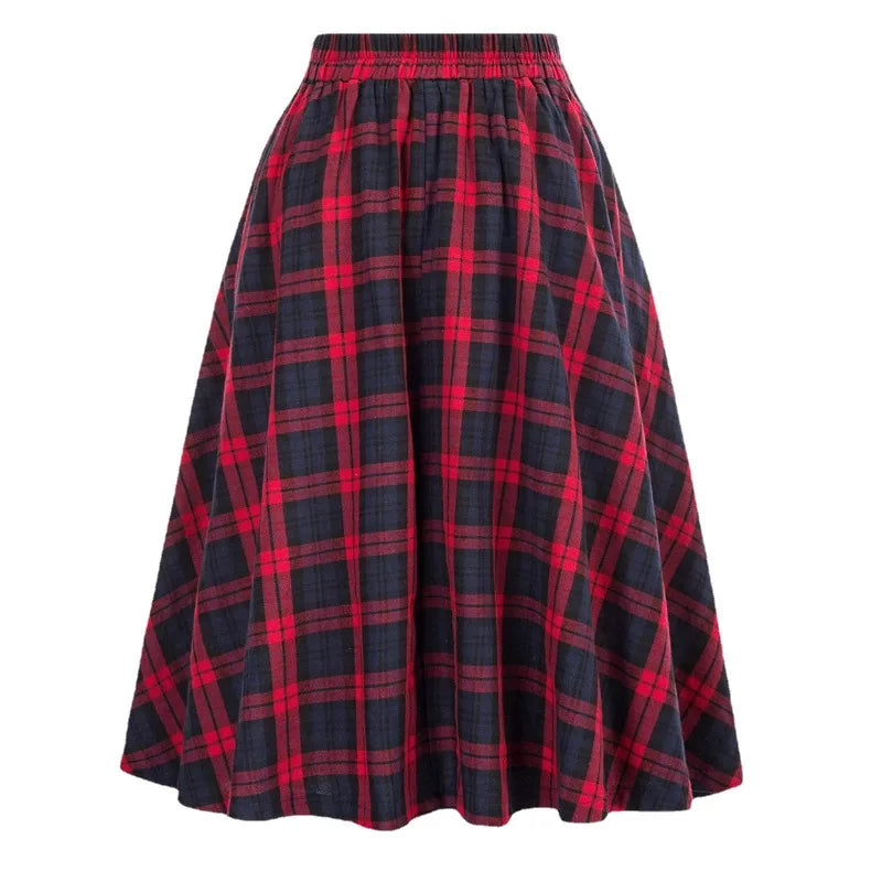 High Waist Plaid A-Line Swing Skirt | Wovetsa