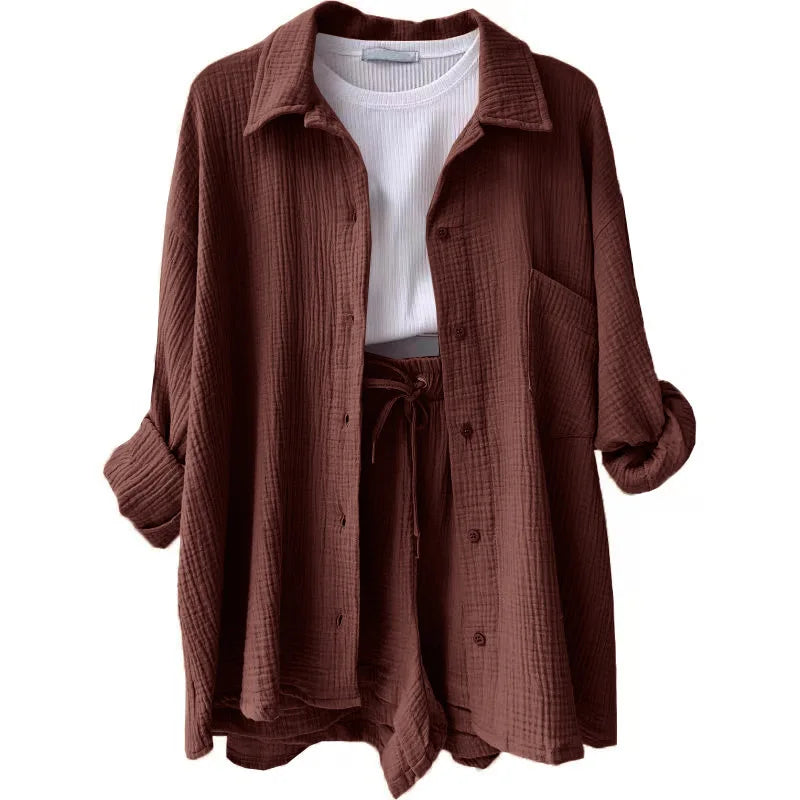 Long Shirt & High Waist Shorts Set | Wovetsa