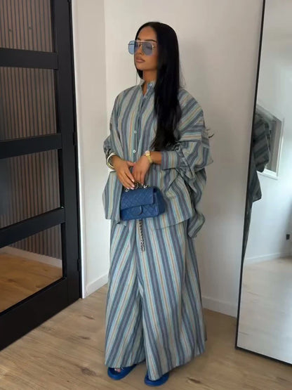 Lapel Shirt & Wide-Leg Pant Set | Wovetsa