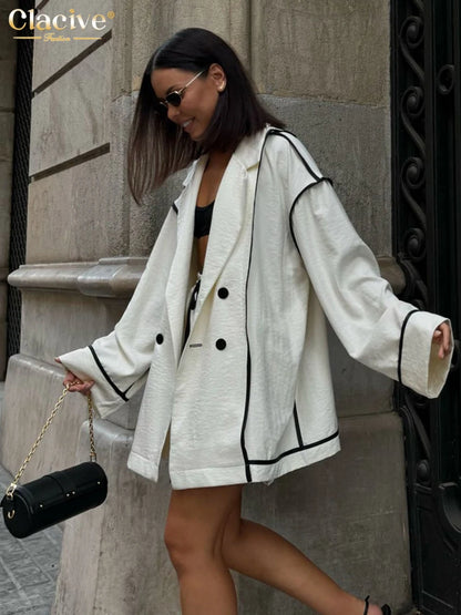 White Long Sleeve Shirt & High Waist Shorts Set | Wovetsa