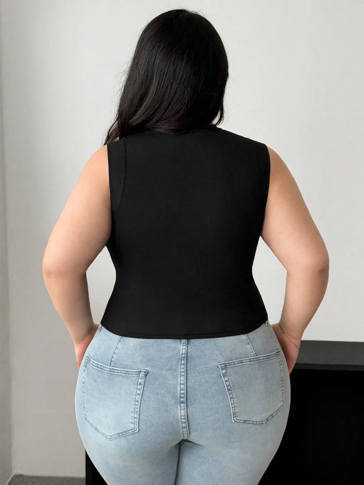 Plus Size Mesh Splicing Sleeveless Blouse | Wovetsa