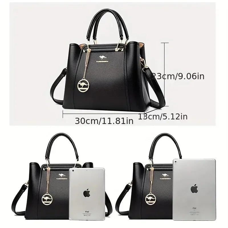 Soft PU Leather Square Tote Bag with Appliqué Detail | Wovetsa