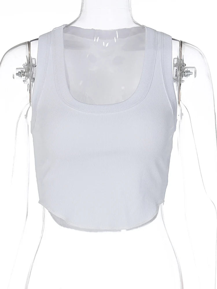 Ribbed Square Neck Crop Tank Top – Y2K Street Style | Wovetsa