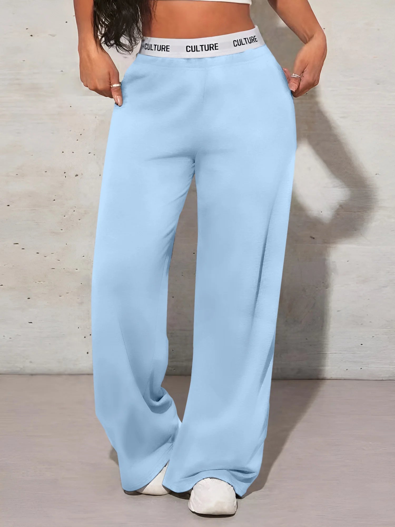 High-Waist Wide-Leg Sweatpants with Letter Waistband | Wovetsa