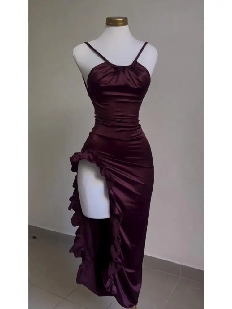 Y2K Asymmetric Halter Maxi Dress | Wovetsa