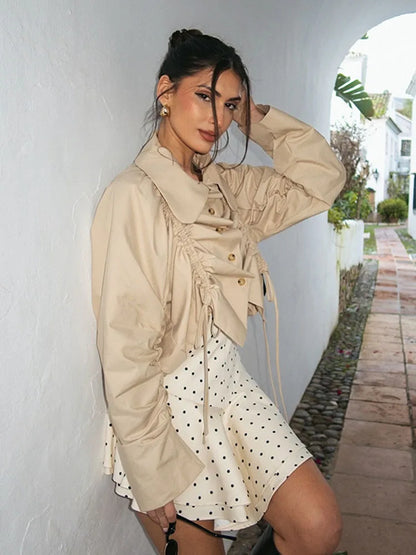 Drawstring Belted Short Trench Coat | Wovetsa