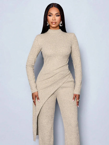 Asymmetric High-Neck Knit Set | Wovetsa