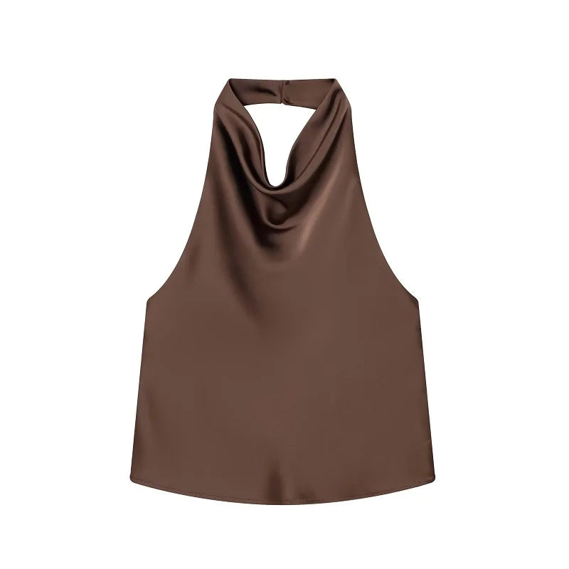 Satin Halter Backless Camisole Top | Wovetsa