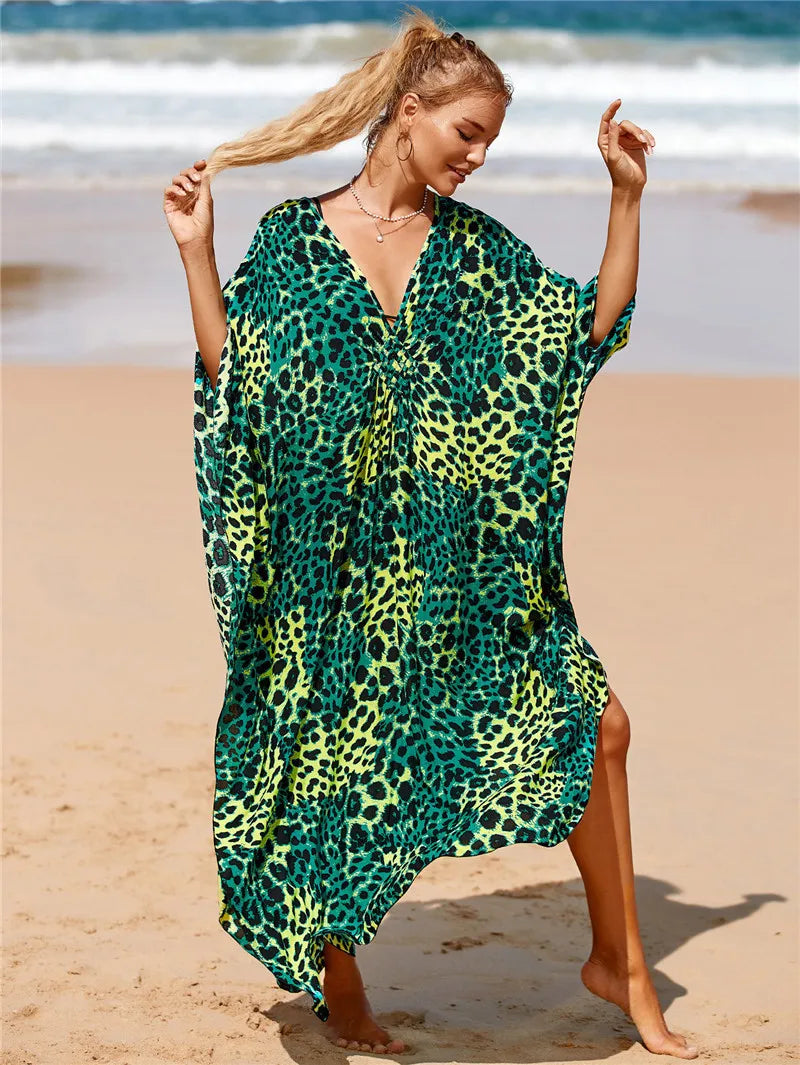 Animal Print Kaftan Beach Cover-Up Dress | Wovetsa