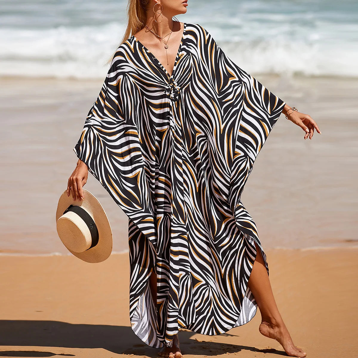 Animal Print Kaftan Beach Cover-Up Dress | Wovetsa
