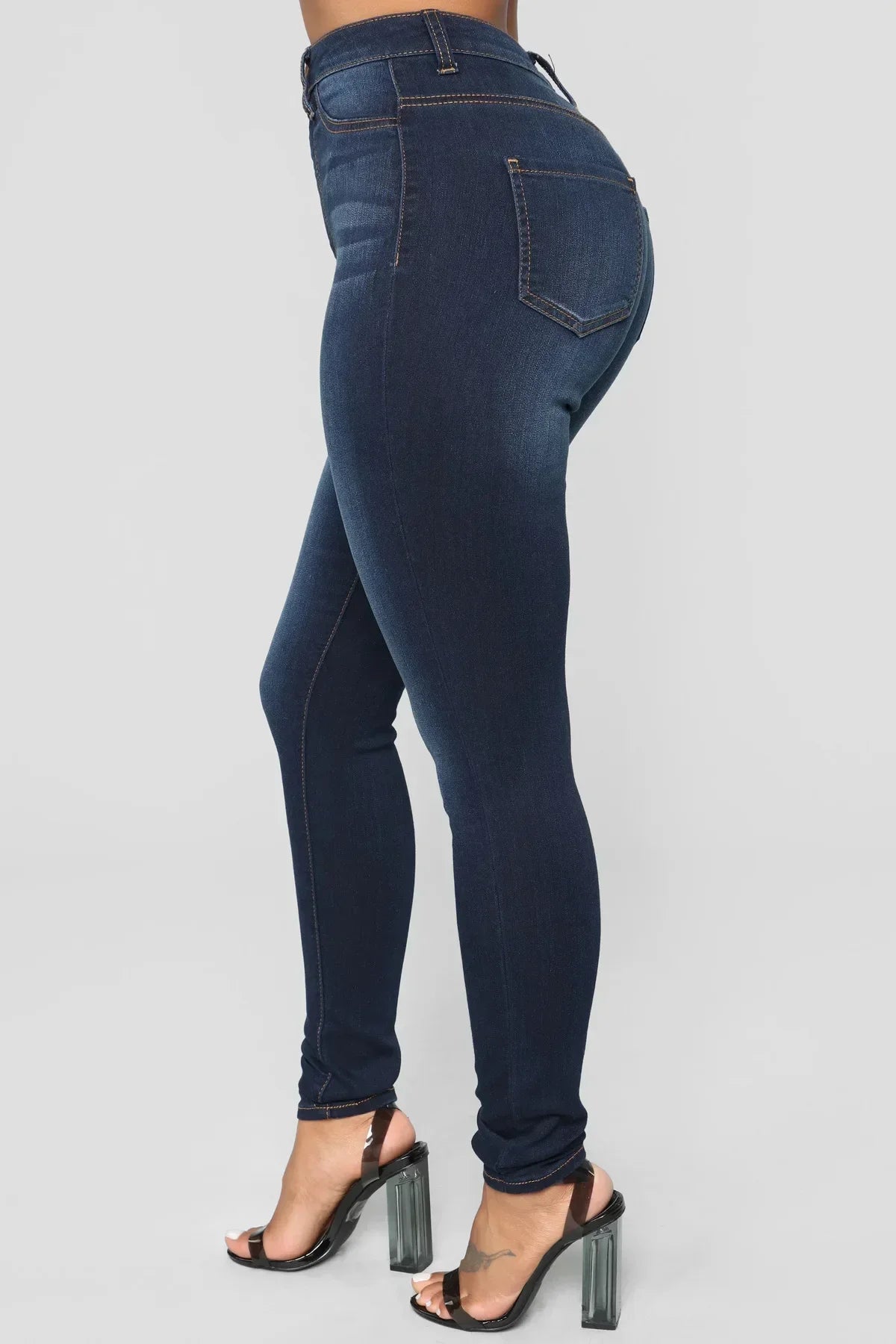 High Waist Ankle-Length Slim Denim Pants | Wovetsa