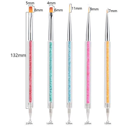 5/20Pcs Nail Art Brush Design Tip Painting Drawing Carving Dotting Pen FlatFan Liner Acrylic Gel UV Polish Manicure Tools