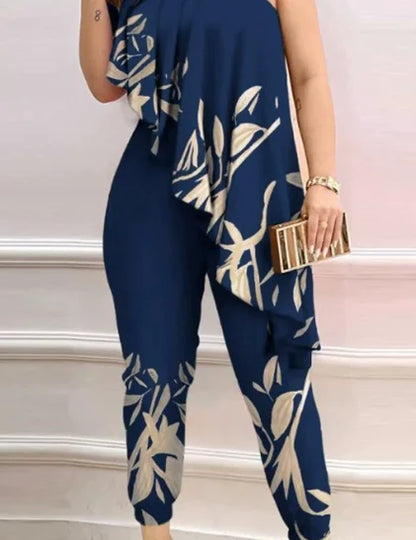 Diagonal Shoulder Ruffle Wide Leg Jumpsuit | Wovetsa
