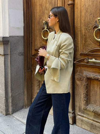 Ruffle Stand Collar Asymmetric Blazer | Wovetsa