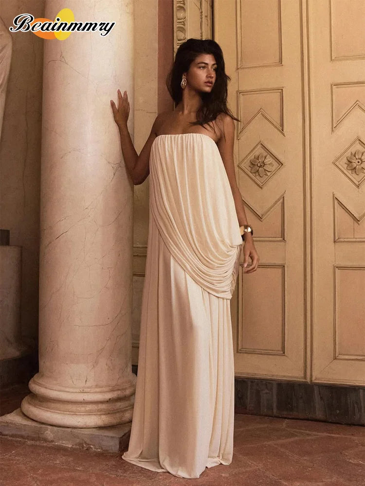 Strapless Pleated Backless Maxi Dress | Wovetsa
