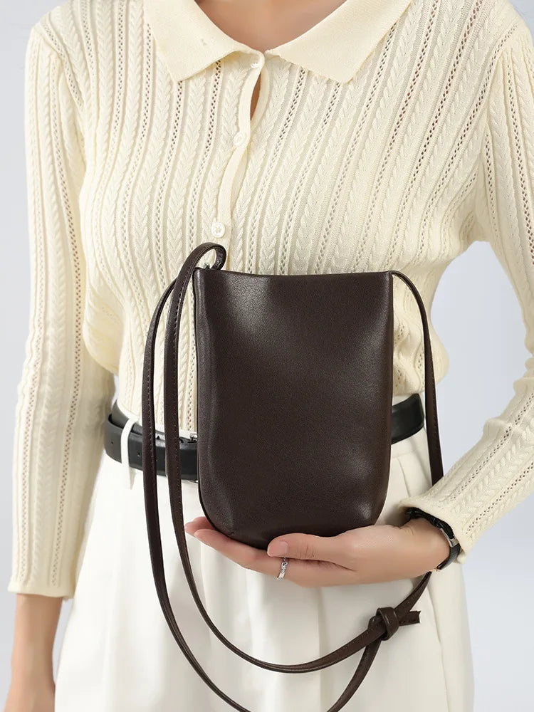 Genuine Leather Mini Shell Crossbody Bag | Wovetsa