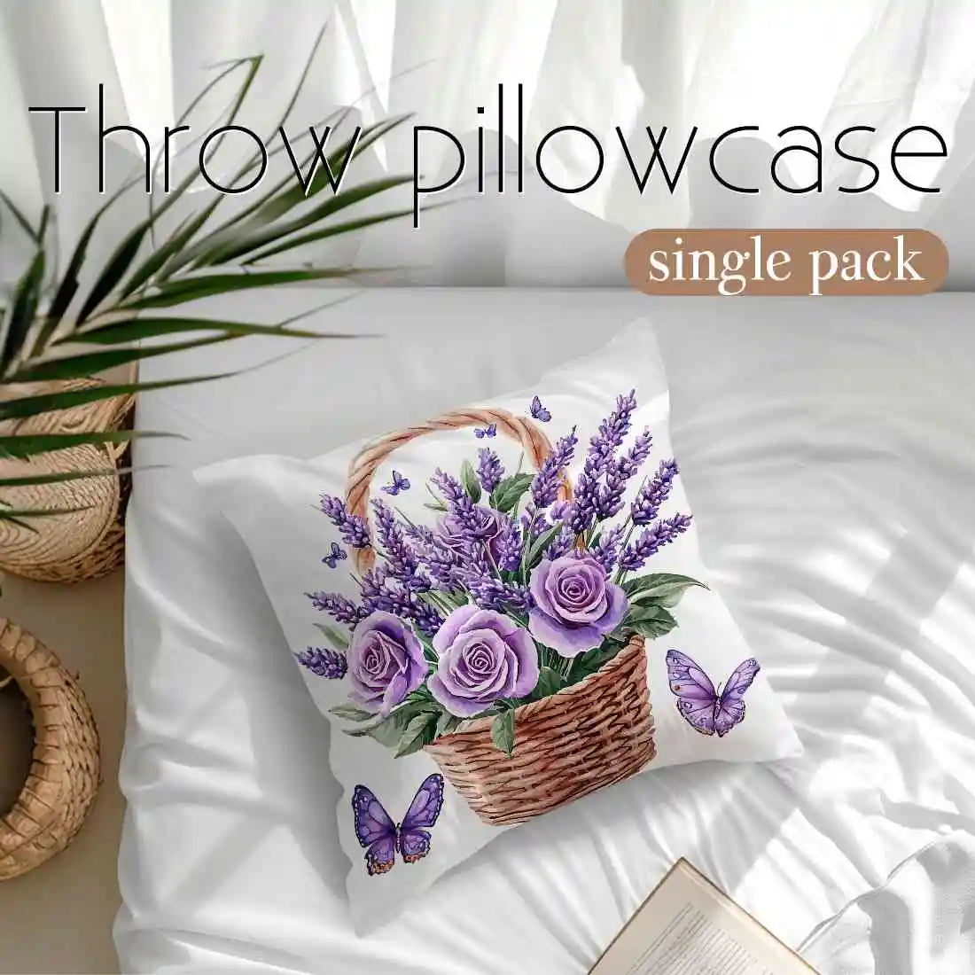 Fantasy Lavender Bicycle Print Cushion Cover Decorative Pillowcase | Wovetsa