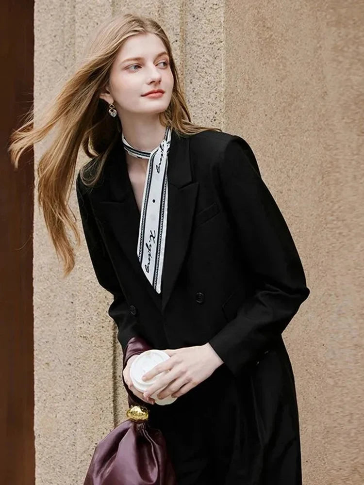 Women Crop Blazers Solid Simple Office Lady Spring Autumn Long Sleeve Suit Jacket Double Breasted Fashion Elegant Female Coat