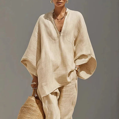 V-Neck Batwing Sleeve Top & Ankle Pants Set | Wovetsa