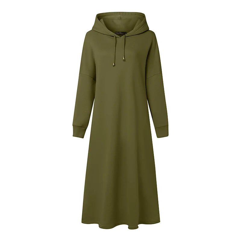 Plus Size 5XL ZANZEA Women Fashion Sweatshirt Dresses Autumn Long Sleeve Hooded Robe Solid Casual Loose Pockets Long Vestidos