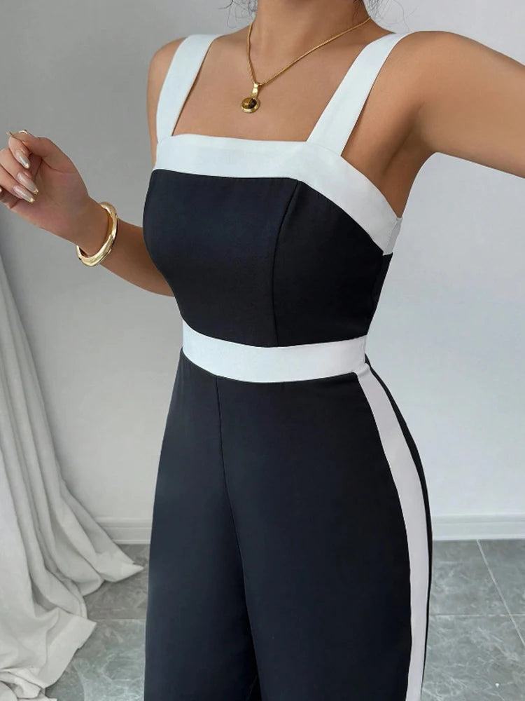 Contrast Trim Square-Neck Jumpsuit | Wovetsa
