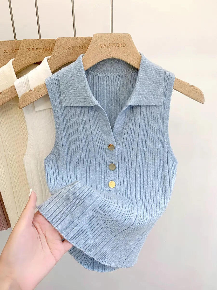 Gold Button Knit Sweater Vest | Wovetsa
