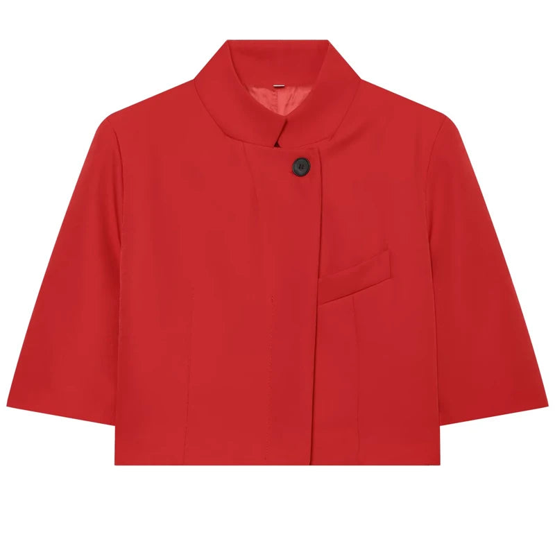 Asymmetric Crop Blazer Short Sleeve | Wovetsa