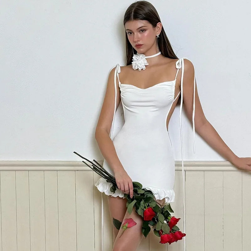 Y2K Lace-Up Open Back Mini Dress | Wovetsa