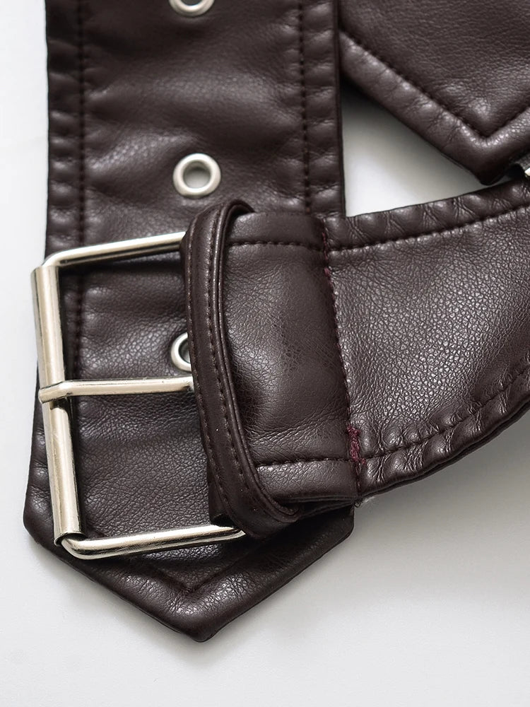 Vintage Belted Faux Leather Moto Jacket | Wovetsa