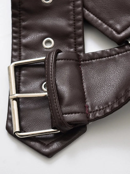 Vintage Belted Faux Leather Moto Jacket | Wovetsa