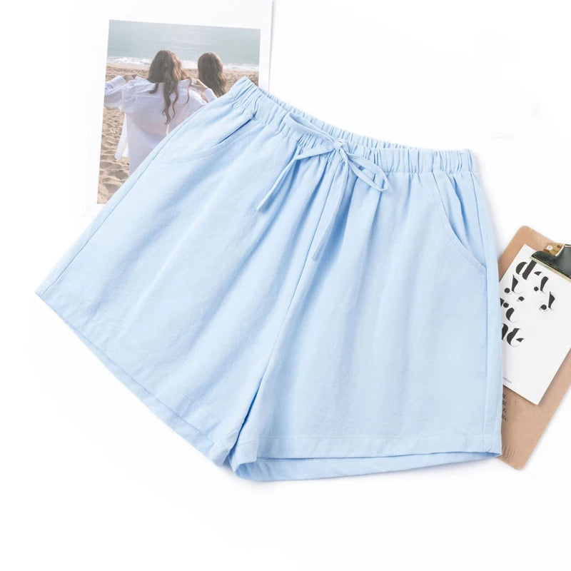 High Waist Cotton Linen Shorts | Wovetsa