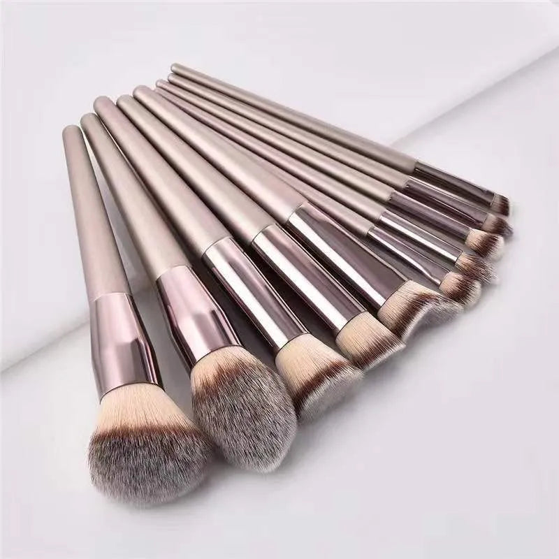 10-Piece Champagne Gold Makeup Brush Set | Wovetsa