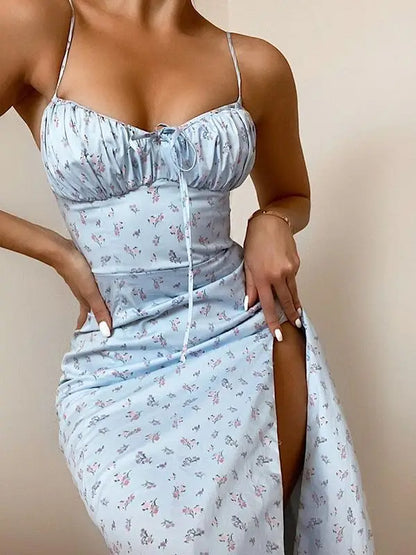 Floral Ruched Satin Slip Dress | Wovetsa