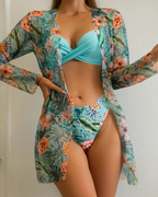 Floral Push-Up Bikini Set with Cover-Up | Wovetsa