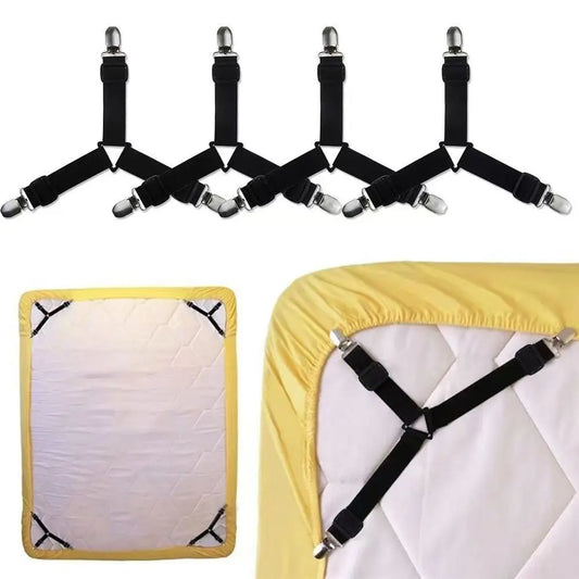 Bed Sheet Holder Clips 4-Pack Adjustable Elastic Straps | Wovetsa