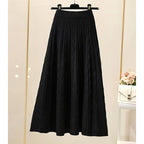 MEXZT Vintage Knitted Midi Skirts Women Black High Waist Sweater Skirt Winter Ladies Korean Slim All Match Chic A Line Faldas