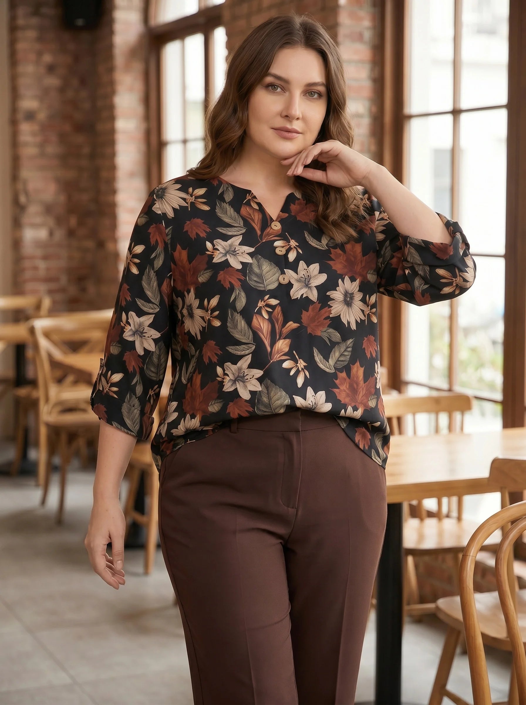 Plus Size Floral Print V-Neck Tunic Blouse | Wovetsa