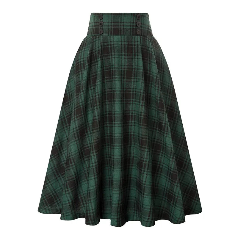 High Waist Plaid A-Line Swing Skirt | Wovetsa