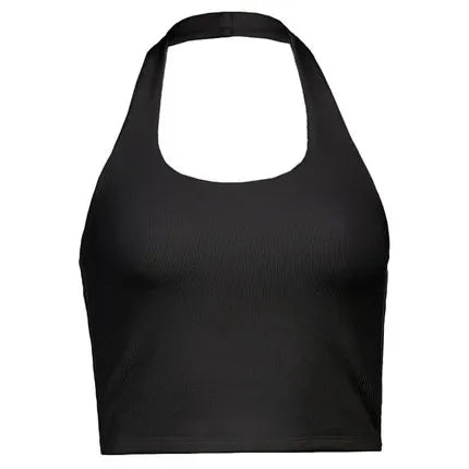 Ribbed Halter Neck Backless Crop Tank | Wovetsa