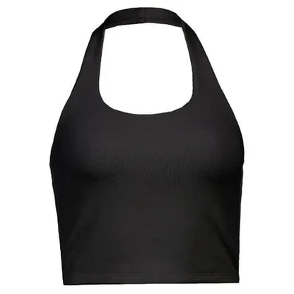 Ribbed Halter Neck Backless Crop Tank | Wovetsa