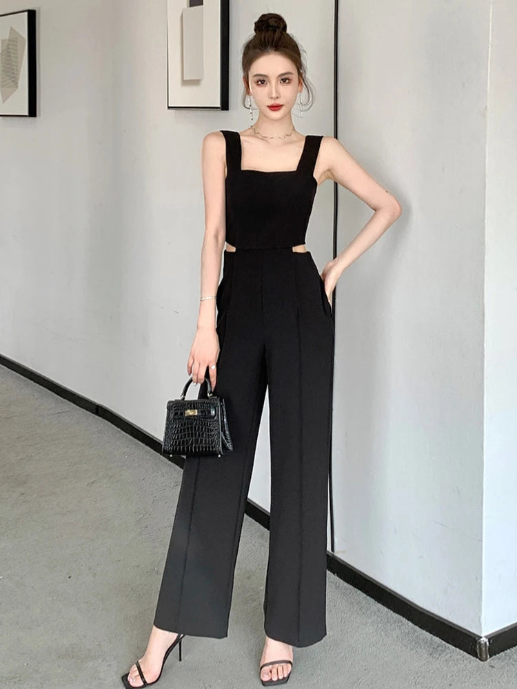 Backless Hollow-Out Wide Leg Jumpsuit | Wovetsa