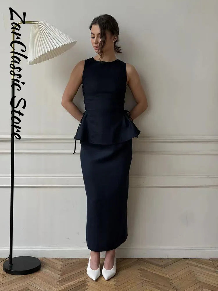 Linen Tank Top & Maxi Skirt Two Piece Set | Wovetsa