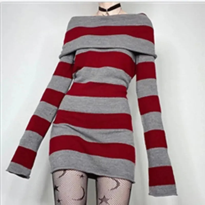 Striped Off-Shoulder Bodycon Mini Dress | Wovetsa