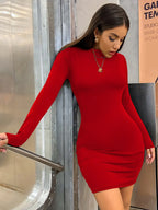 Turtleneck Long Sleeve Bodycon Mini Dress | Wovetsa