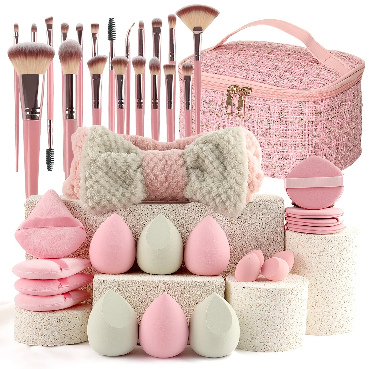 40-Piece Pink Makeup Brush Set with Travel Bag | Wovetsa